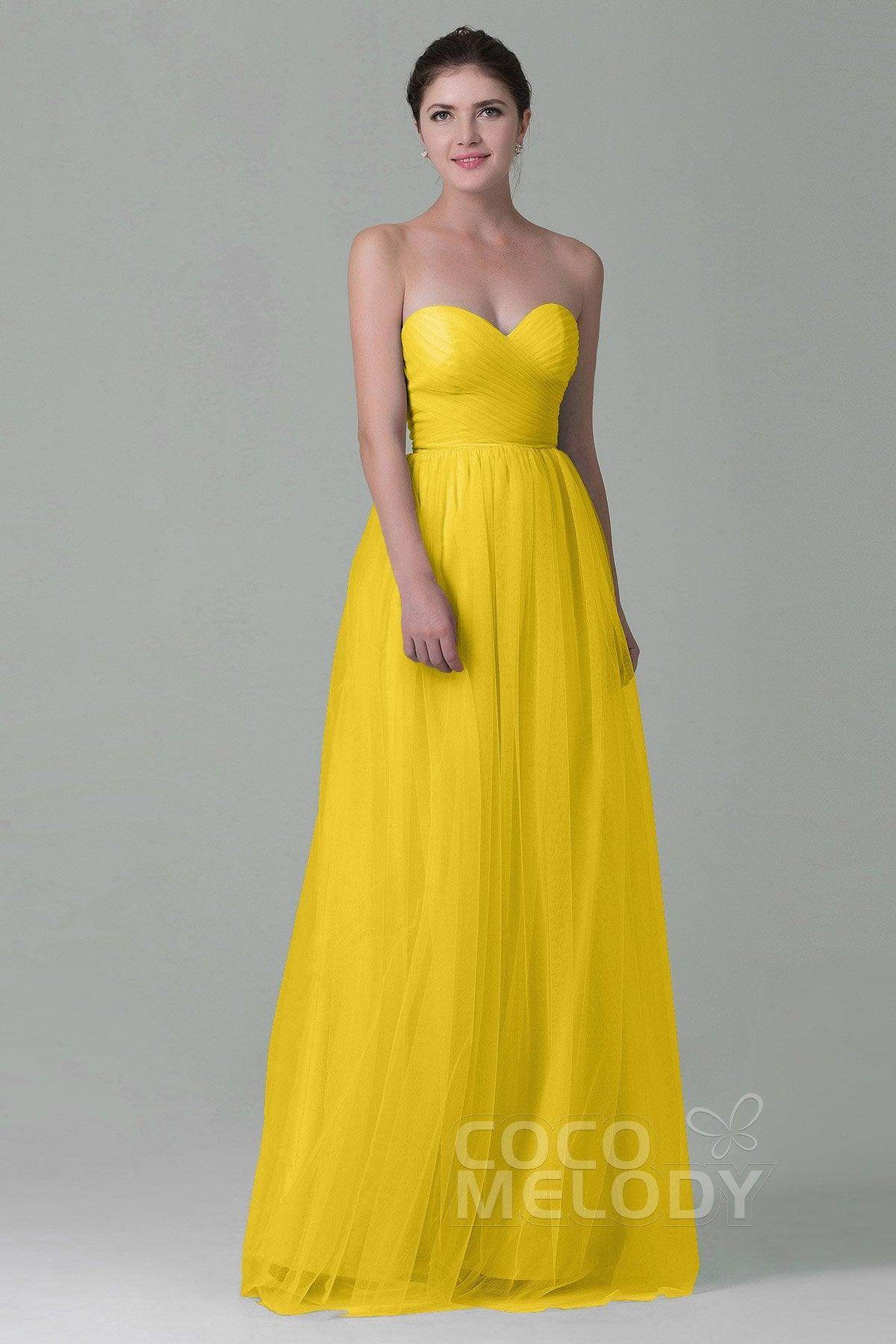 Sheath-Column Floor Length Tulle Bridesmaid Dress COZF1500E - COCOMELODY